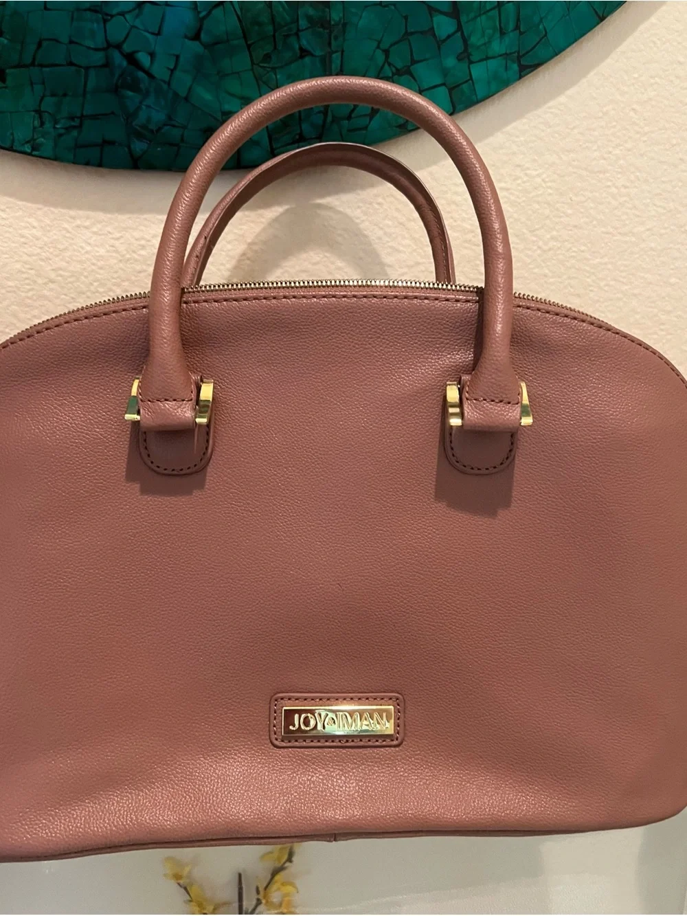 🔥 Joy & Iman Genuine Leather Satchel in Rich Cognac Brown With Gold Hardware